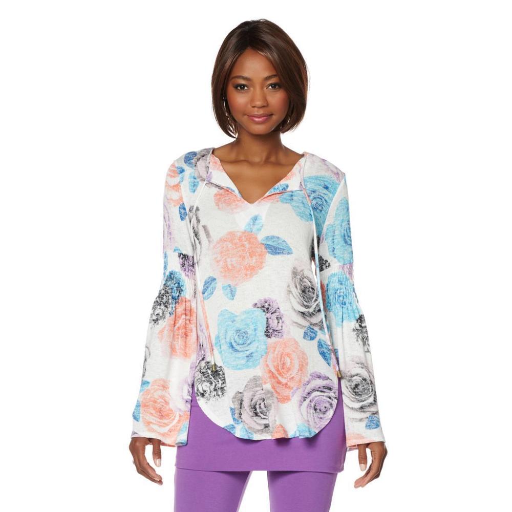 Lisa Kline Womens Long Sleeve Lola Loose Pullover Knit Top Floral X-Large Sz HSN